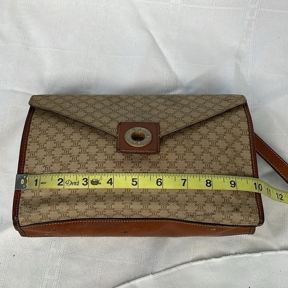 Vintage Celine Macadam Envelope Flap Clutch Wristlet Bag Tan Brown - Picture 11 of 17